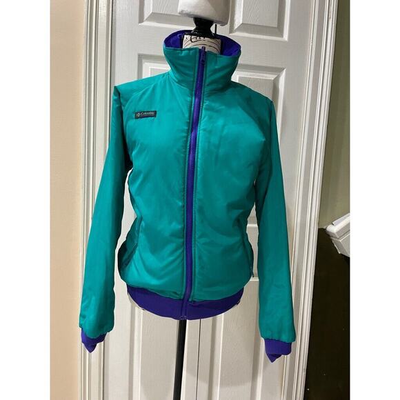 COLUMBIA BOMBER JACKET REVERSIBLE DISCO SZ S MEN PURPLE/TEAL Sz S RETRO NORMCORE - Picture 7 of 16